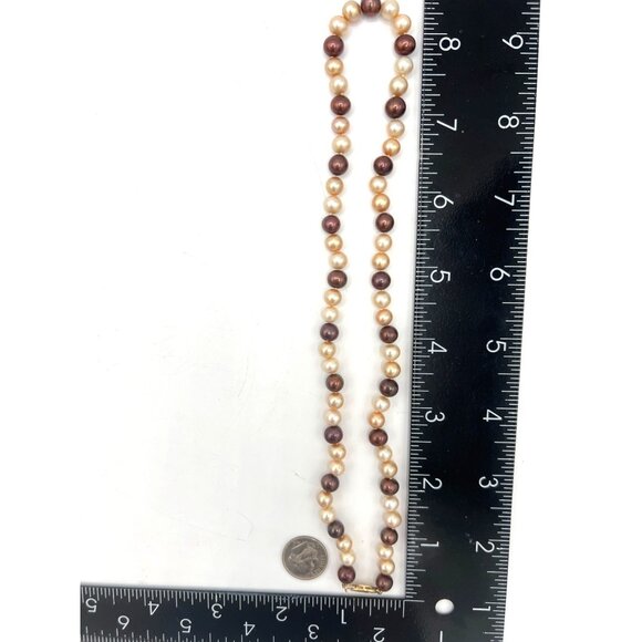 Freshwater Pearl Necklace Tricolor 14K Gold Clasp Hand Knotted Fine Jewelry Vtg - Picture 4 of 5